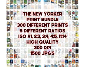 Lot de 300 impressions The New Yorker, couverture de magazine, oeuvre d'art vintage, affiche rétro, art contemporain, art de magazine, art mural de galerie, lot d'impressions