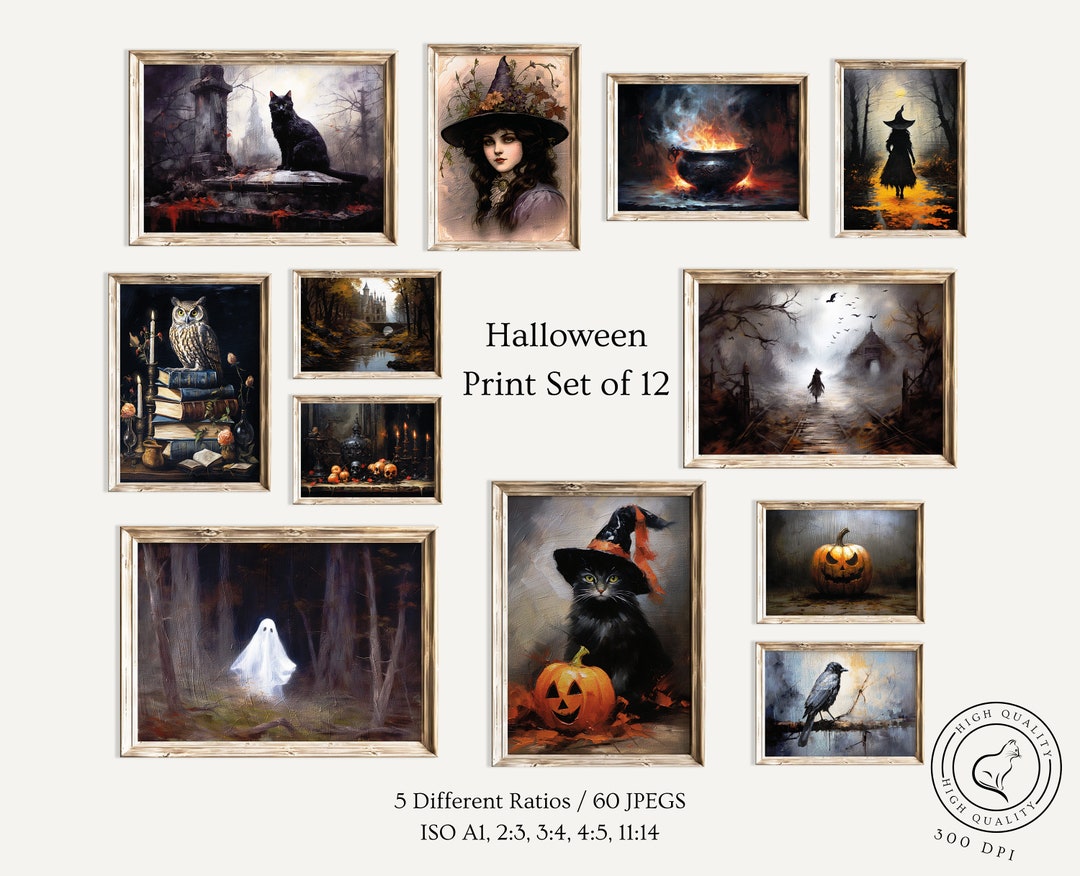 Moody Halloween Print Set of 12, Dark Academia, Vintage Halloween ...
