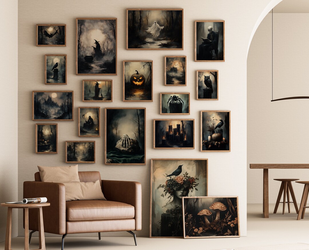 Dark Academia Halloween Print Set of 20, Moody Gothic Wall Art, Spooky ...
