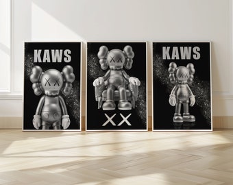 Silver KAWS Figure Printable Wall Art, Set of 3 Prints, Hypebeast