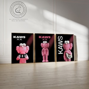 Figuras imprimibles de KAWS rosa, juego de 3 impresiones, figuras Hypebeast, arte digital, KAWS rosa negro, juguetes Hypebeast, NGV, arte callejero