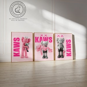 Silver KAWS Figure Printable Wall Art, Set of 3 Prints