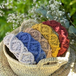 Diadema para el pelo de niña con lazo en lana de colores de primavera  verano.