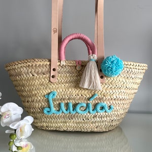 Capazo de mimbre playa personalizado, bolso playa, bolso niña con nombre, regalo profesora, regalo comunión, regalo Día de la Madre, mujer imagen 4