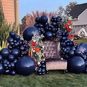 Navy Blue Balloon Garland - Double Stuffed Dark Blue Pearl Latex Balloons Different Sizes 18In 12In 5In Royal Blue Balloon Arch Kit