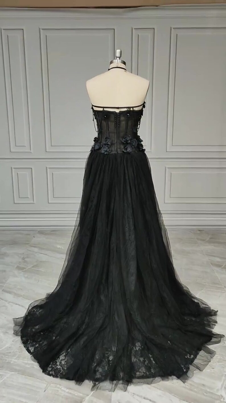 Exquisite Beading Halter Black Wedding Dress Unique Elegance for Your ...
