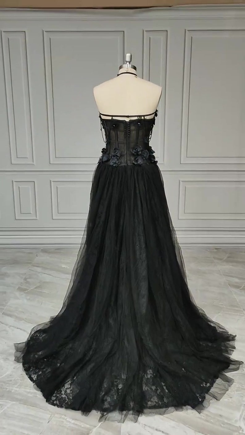 Exquisite Beading Halter Black Wedding Dress Unique Elegance for Your