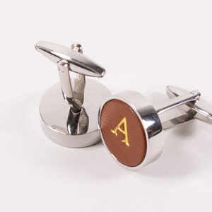 Brown Leather - Personalised Cufflinks - Leather and Stainless Steel - Gift for Him - 3rd Anniversary - Wedding Cufflinks, Groomsmen Gift