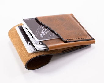 Dark Cognac - Minimalistischer Leder Geldbeutel für Männer, personalisieren, Kartenhalter für Frauen, dünne Brieftasche, Herren Geldbörse, handgemacht, personalisiert