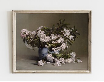 Vintage Summer Still Life With Bunch Of White Flowers In A Vase Oil Painting | Digital | Sin021