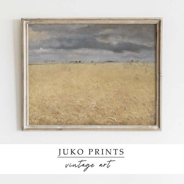 Vintage Landscape Of Wheat Field With Trees On The Background And Huge Dark Clouds Oil Painting | Digital | Sin025