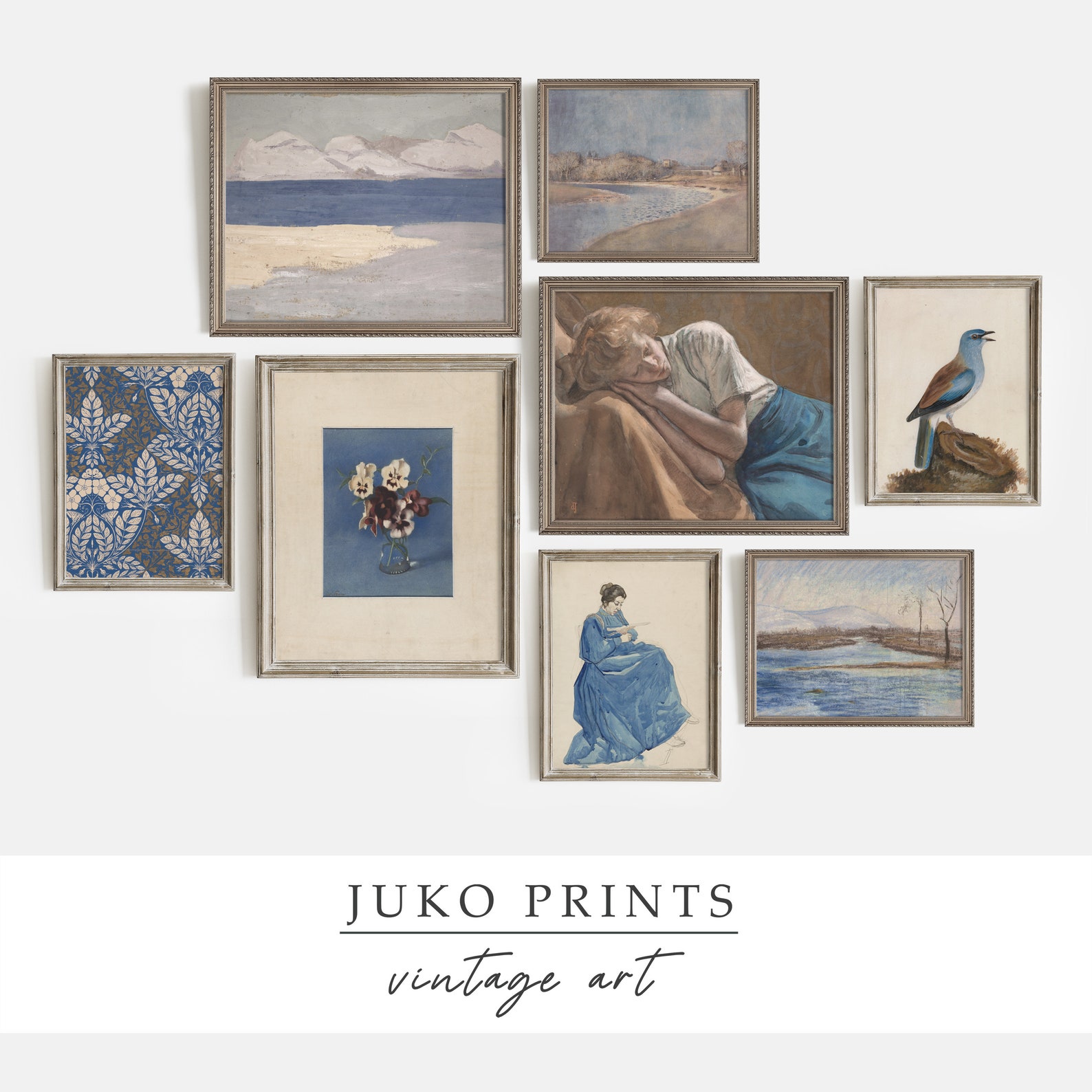 Blue Printable Vintage Gallery Wall Art Set Set of 8 eight Prints ...