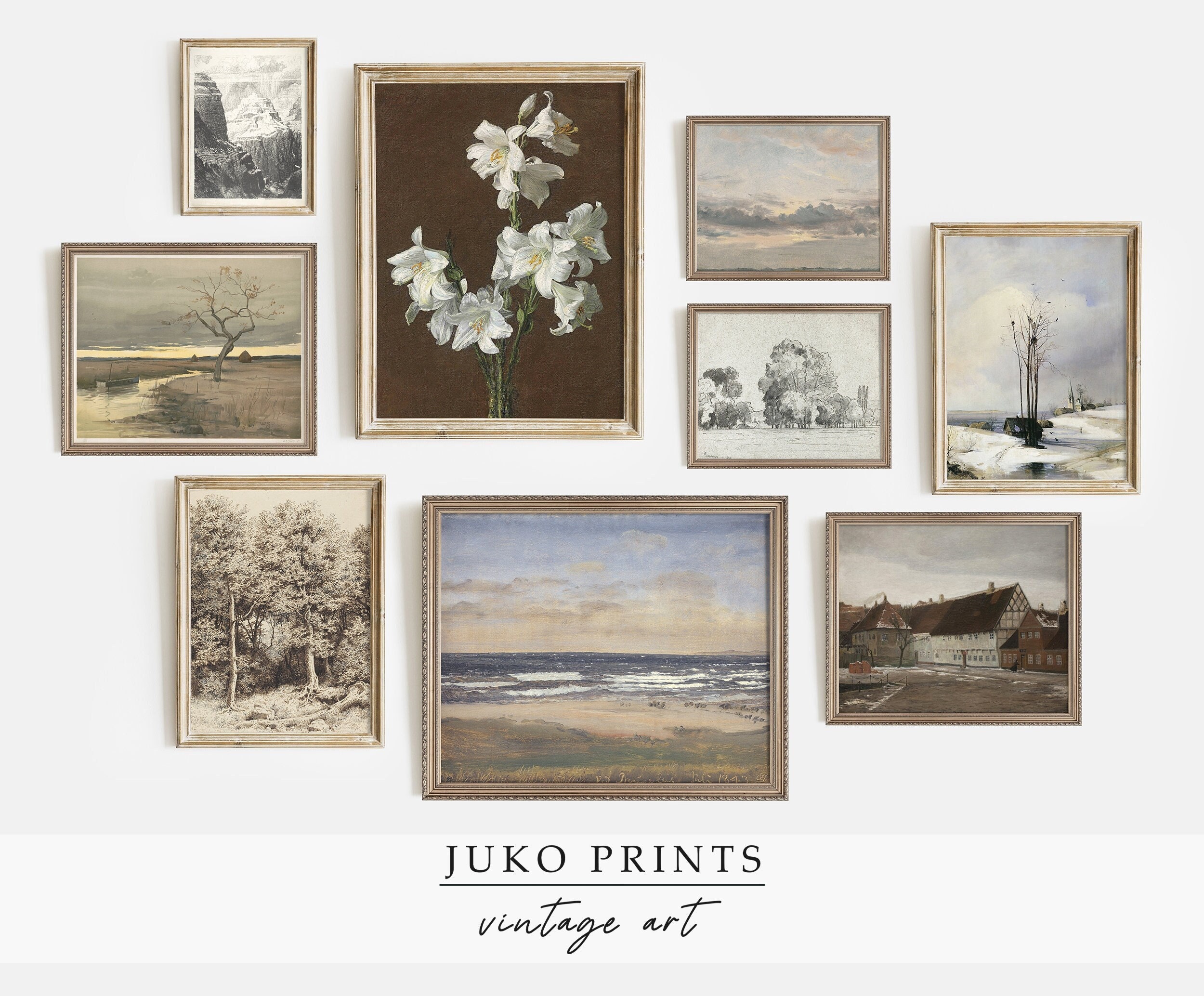 Printable Wall Art Vintage Gallery Wall Art Set of 9 nine - Etsy