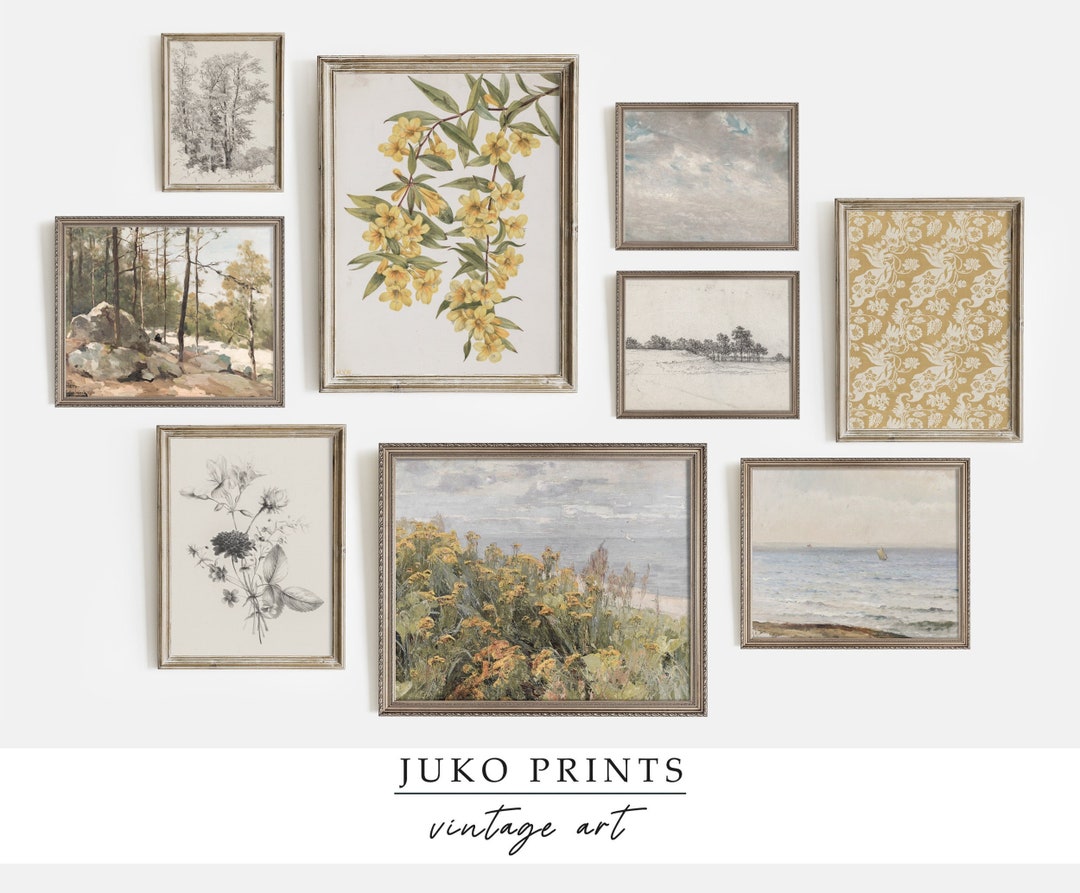 Printable Wall Art Set of 9 nine Prints for Vintage Home Decor Warm
