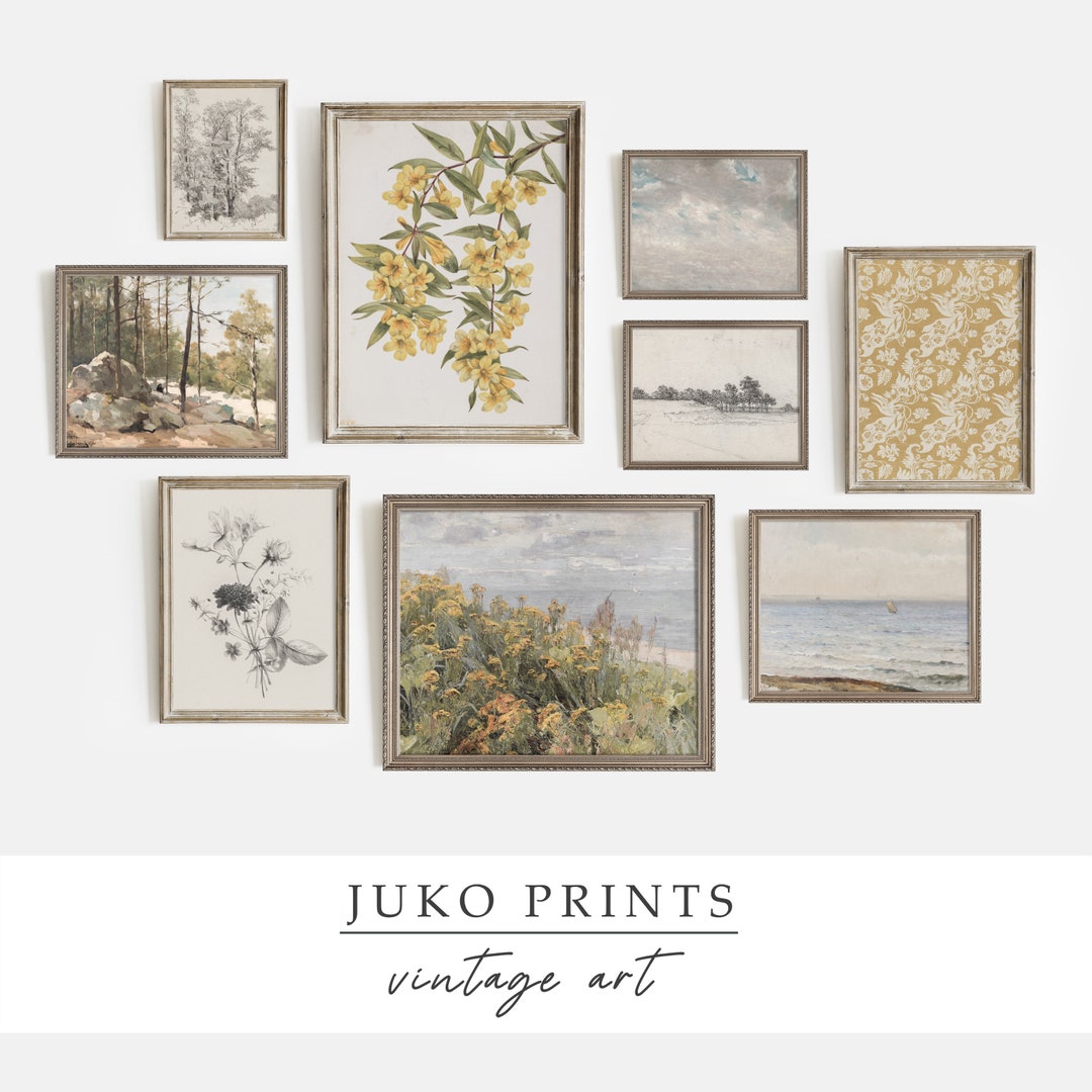 Printable Wall Art Set of 9 nine Prints for Vintage Home Decor Warm ...