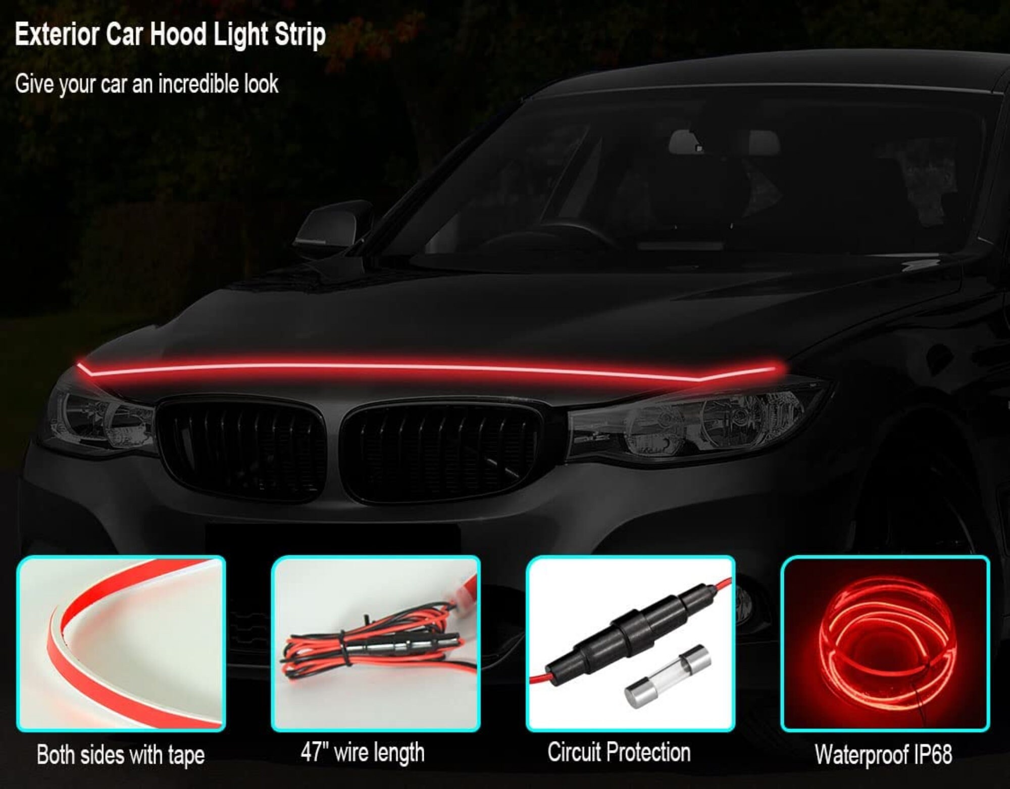 Car Hood Light Led Strip Dynamic Scan Start up Hood Beam Kit