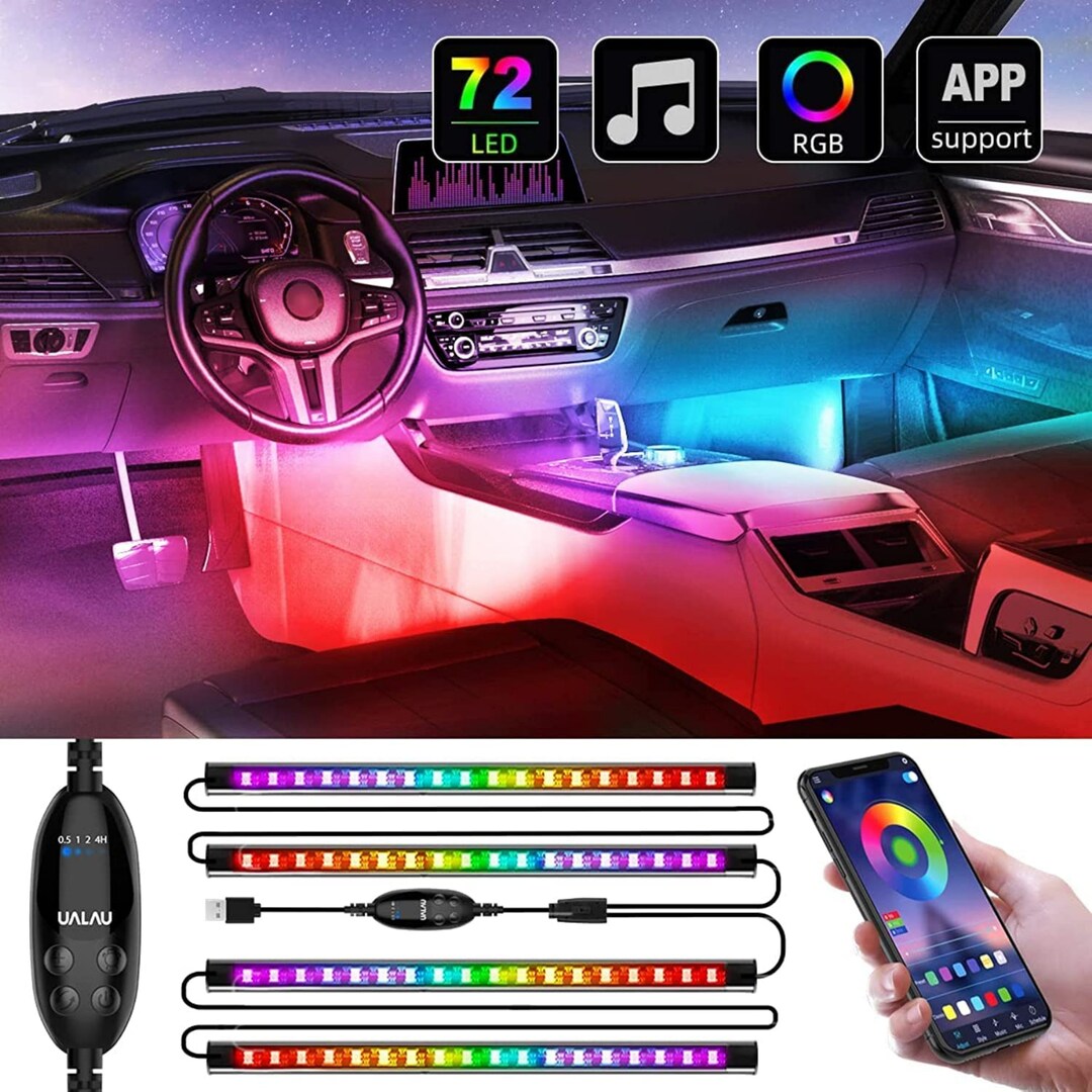 72 LED Interior Car Lights, LED Lights for Car APP Controller, Music