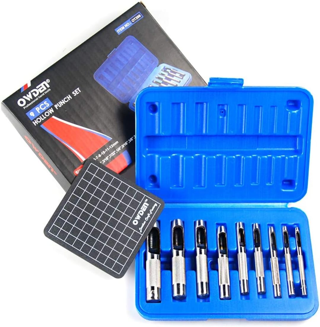 9 Pieces Hollow Punch Set 1/81/2 With A Free Cutting MAT, Leather Hole