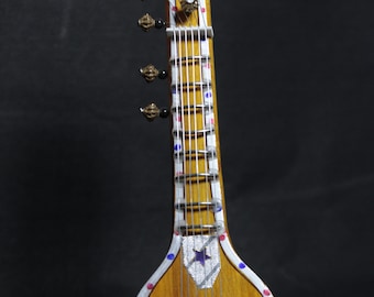 Sitar Miniature 7 Inch Wood Crafted By Indian National Awardee Taj Ahmad