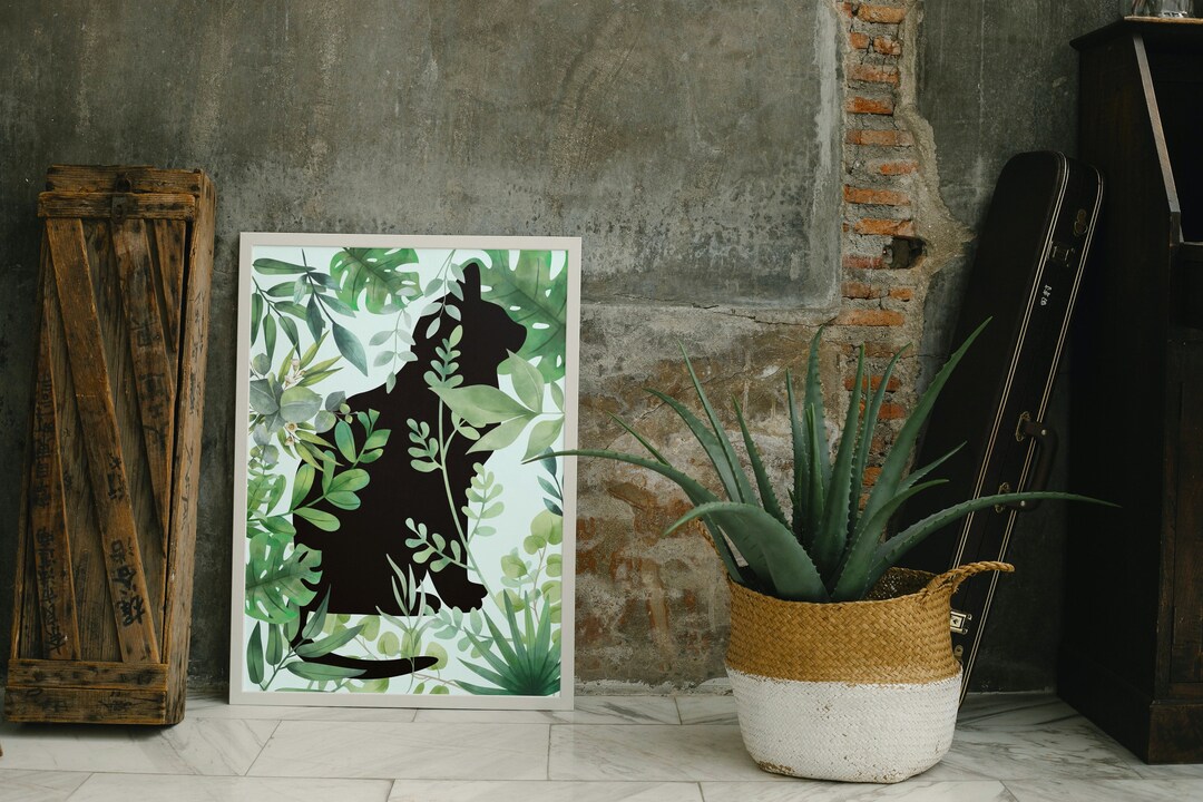 Black Cat Hidden in Houseplants Wall Print, Wall Decor, Digital
