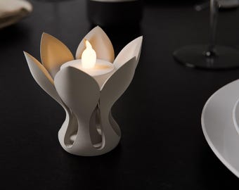 Photophore Lotus Bougie LED – Décoration Zen Fleur Lotus – Porte Bougie Table – Impression 3D PLA – Centre de Table Moderne – Décoration