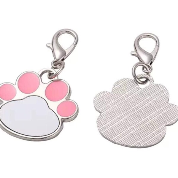 Sublimation Blank Pet Paw Print ID Logo/Photo Dog Tag (Black & Pink)