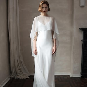 Crinkle Silk Bridal Cape Veil | Pure Silk Minimalist Wedding Cover Up | Bespoke Bridal Shawl | Sheer Wedding Capelet | Ethereal Bridal Scarf