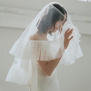 Bridal Veil with Ruffle Edge Handmade Wedding Veil Ethereal Bridal Veil Wedding Headpiece Draped Veil Accessories Custom Tulle Blusher Veil
