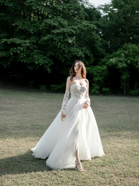champagne mermaid dress Sweetheart Trumpet Mermaid Lace Champagne Wedding Dress
