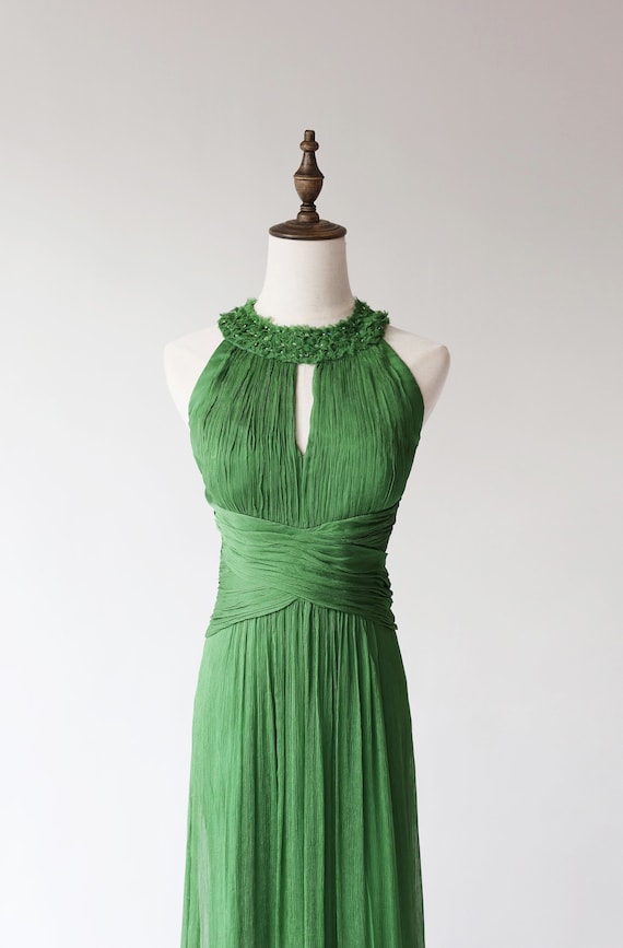 Silk Green Dress Vintage Adolfo Dominguez Halter D