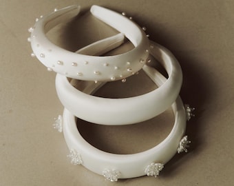 Satin Bridal Headband - Handmade Wedding Headband Custom Unique Wedding Gift for Bride to be Pearl Bridal Headpiece Boho Wedding Headpiece