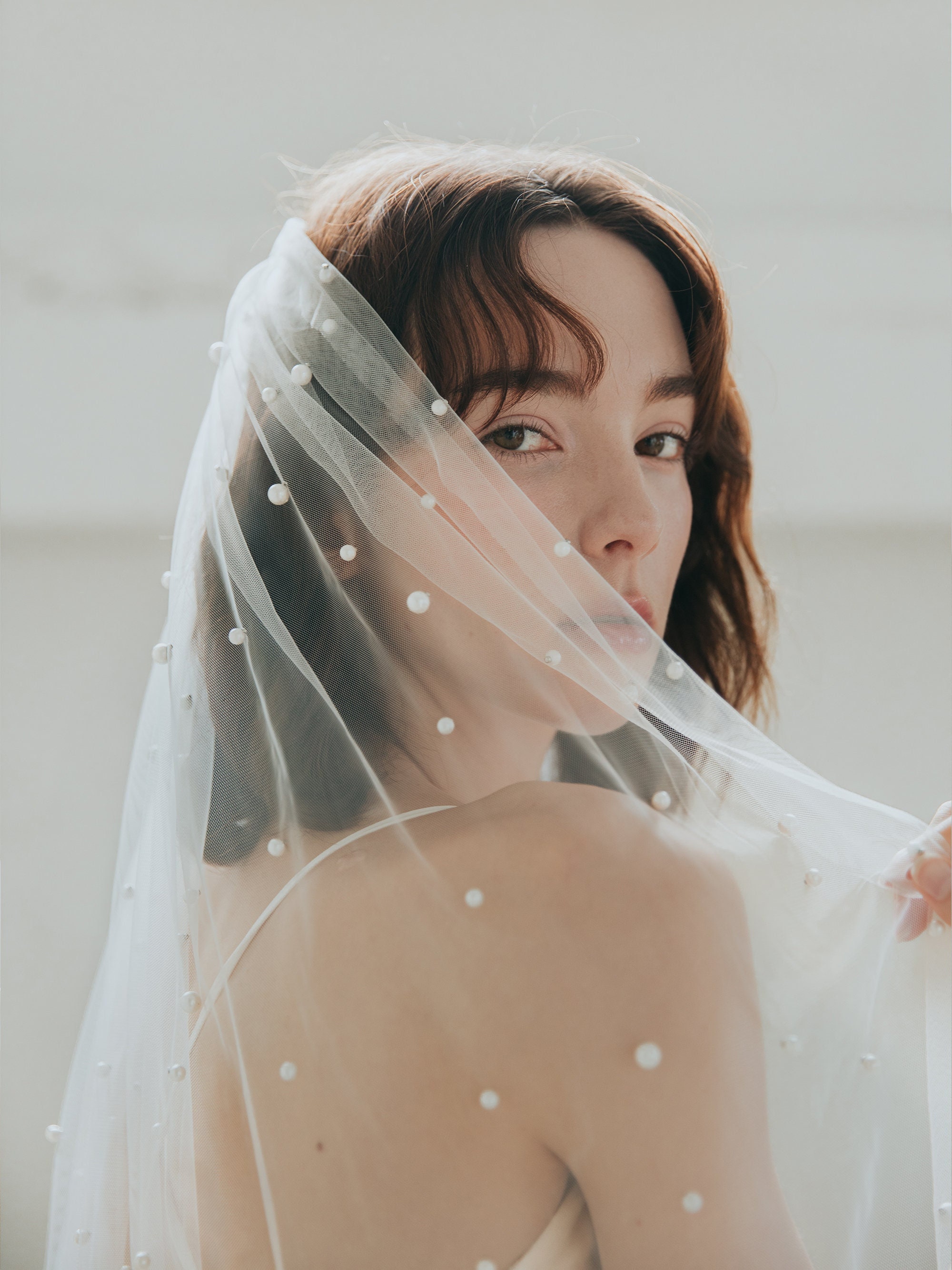 Pearl Bridal Veil Custom Wedding Veil Tulle Cathedral Veil  display picture 1