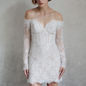second look dress wedding long sleeve lace Sweetheart Floral Lace Mermaid Bridal Dress 2 in 1 Look With Detachable Long Sleeve