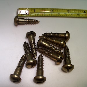 Brass Plated Steel #18 x 1-1/8&quot; Round Head Slotted Wood Screw. NEW. VINTAGE 1950&#39;s. Made in the USA. Quantity of 10