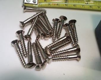 Nickel Plated Brass Slotted Oval Head Wood Screw #8 x 1”. NEW. VINTAGE 1950's. Made in the USA. Quantity of 20 screws