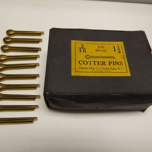 3/16&quot; x 1-1/4&quot; Brass Cotter Pin. dark color. NEW. VINTAGE 1950&#39;s. Made in the USA. Quantity of 10