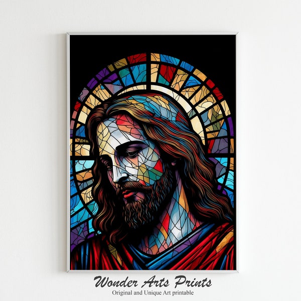 Jesus Art, Stained Glass Style, Christ Print, Christian Decor, Jesus Picture, Jesus Print, Christian Wall Art, lds Jesus Christ | #227