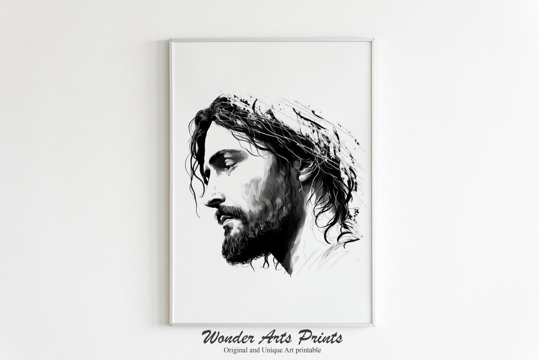 Jesus Portrait, Jesus Picture, Catholic Print, Jesus Art, Drawing