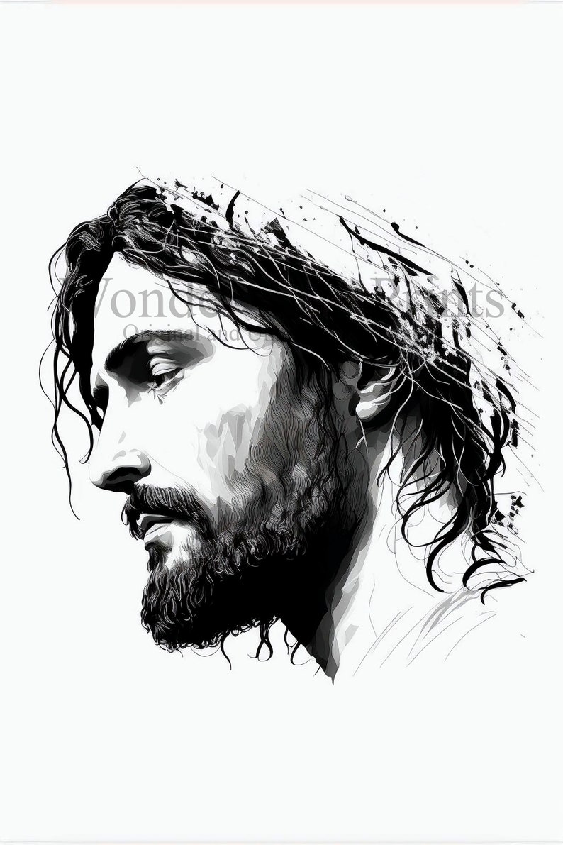 Jesus Portrait, Jesus Picture, Catholic Print, Jesus Art, Drawing