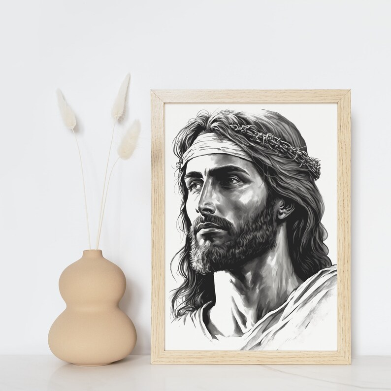 Jesus Drawing Portrait Jesus Wall Art Christian Decor Jesus Etsy