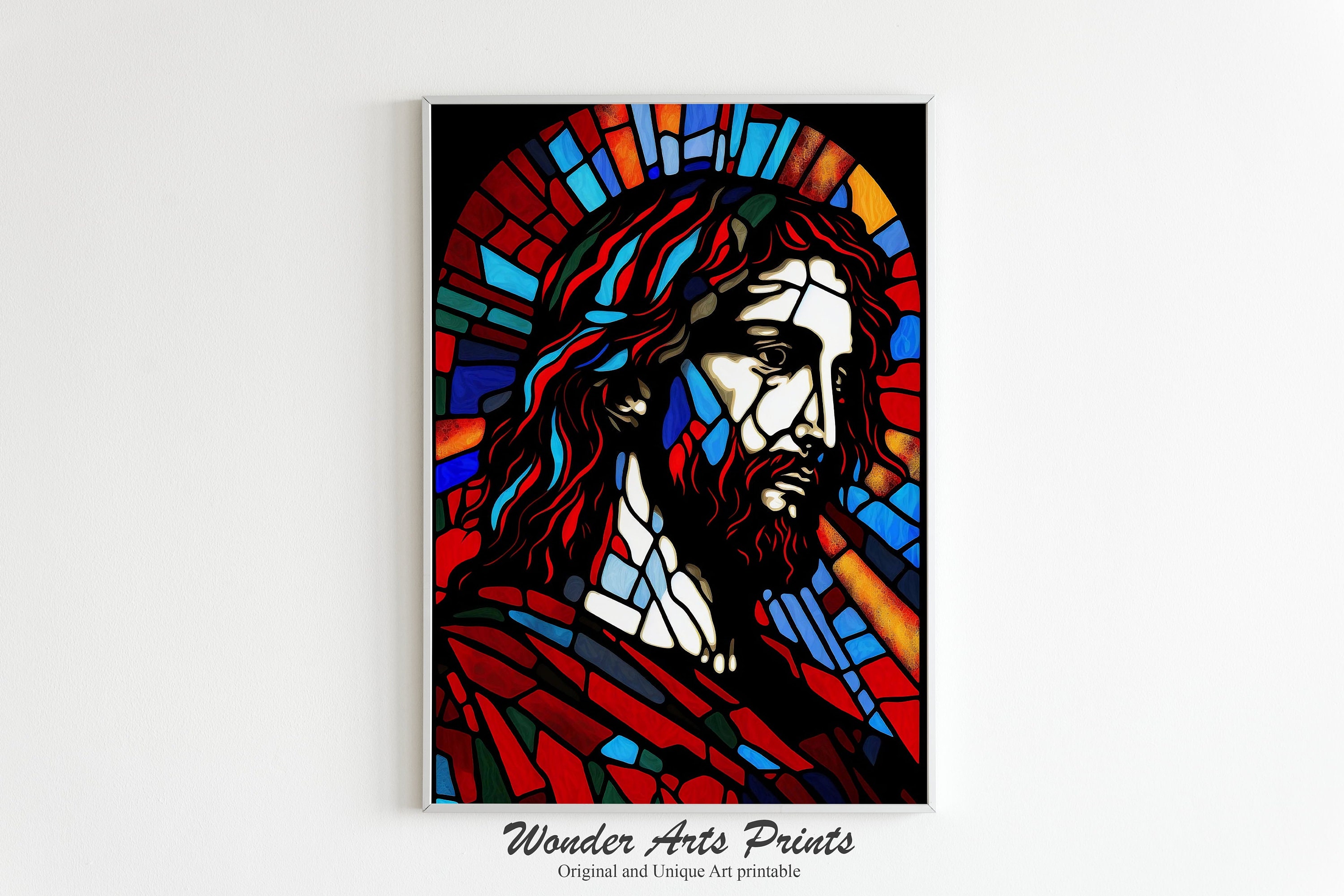 Jesus Wall Art, Stained Glass Style, Christ Print, Christian Decor
