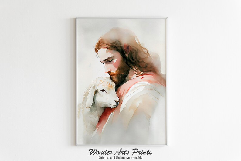 Jesus and Sheep Print Jesus Watercolor Print Christian LDS - Etsy