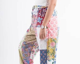 Pantalon patchwork vintage bohème recyclé pour femme dans toutes les tailles - Cadeau pour elle