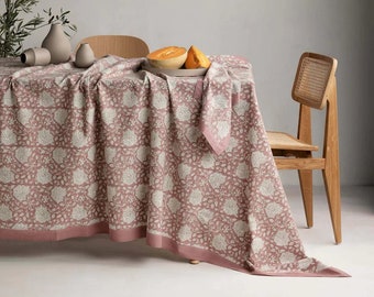 Belle nappe rose à imprimé floral, taille personnalisée rectangle/carré/ronde, dessus de table bohème, nappe en coton