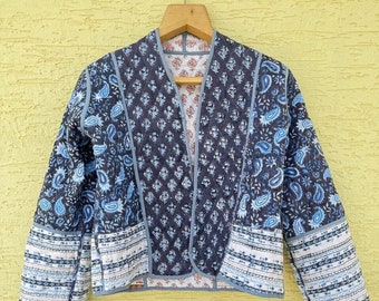 Veste matelassée cachemire réversible vintage, veste matelassée, kimono court, veste rose/bleue d'un nouveau style pour femmes, mode hivernale