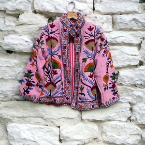 Handmade Suzani Tnt Jacket, Winter Coat For Womens, Cotton Short Kimono, Embroidered Jacket, Floral Jacket, Robe, Gift For Her Pink Suzani Jacket