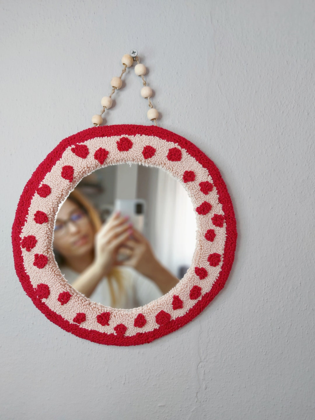 Punch Needle Mirror Handmade Mirror Abstract Wall Mirror Etsy