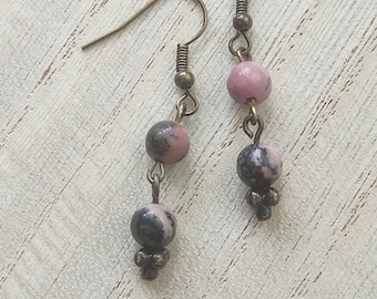 Pink Rhodonite Dangle Earrings
