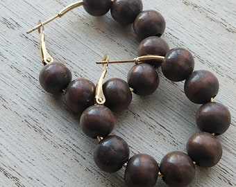 Hoop Earrings with Wood Beads - 8mm Beads