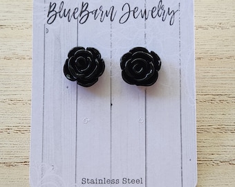 Rose Stud Earrings Black